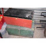 TWO WOODEN TOOL CHESTS ETC