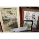 A PAIR OF FRAMED AND GLAZED WATERCOLOURS OF COUNTRY RIVER SCENES SIGNED L WILLIAMS, TOGETHER WITH AN