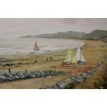 A GILT FRAMED OIL ON BOARD ENTITLED PORLOCK BAY BY DAVID ALLEN SIGNED LOWER RIGHT AND ENTITLED VERSO