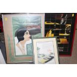 A COLLECTION OF MOTOR RELATED PRINTS TO INCLUDE TWO SIGNED LIMITED EDITION BARRY ROWE PRINTS
