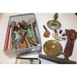 A BOX OF COLLECTABLES TO INCLUDE CARVED BRIAR WOOD PIPES ETC.