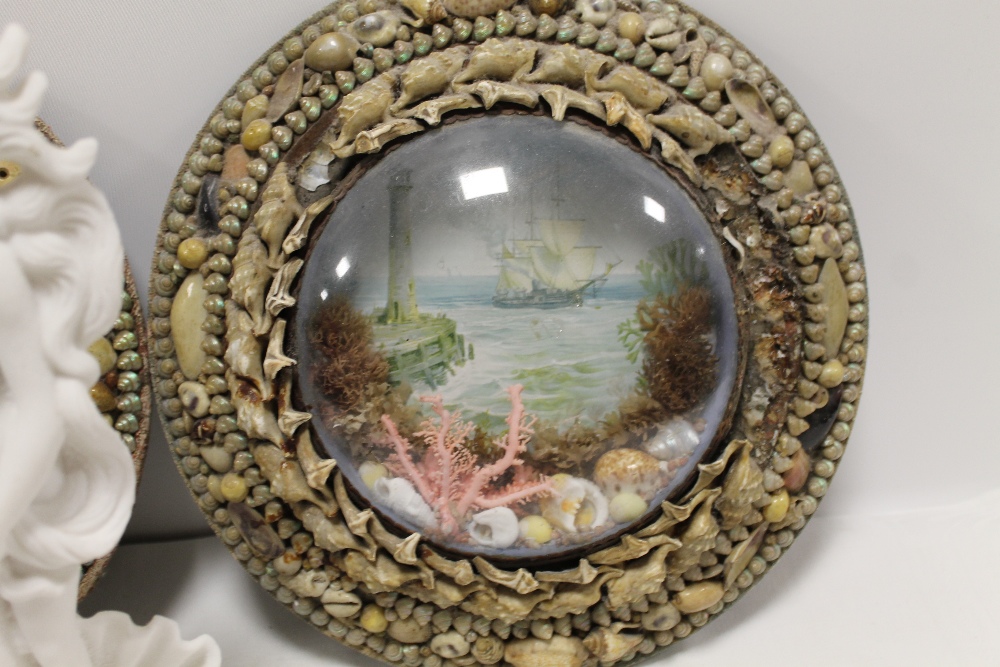 TWO SEA SHELL FRAMED DIORAMAS TOGETHER WITH A CORAL FIGURE OF A LADY - Image 2 of 4