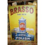 A MODERN REPRODUCTION ENAMEL BRASSO ADVERTISING SIGN - 70CM X 50CM