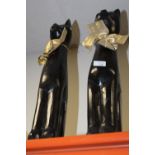 TWO LARGE DECORATIVE WOODEN CAT FIGURES LARGEST HEIGHT- 60CM