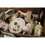 THREE TRAYS OF ASSORTED CERAMICS TO INCLUDE BOXED WOODLAND TALES FIGURES, AYNSLEY, WADE NATWEST
