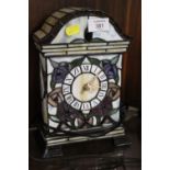 A MODERN TIFFANY STYLE LEADED GLASS CLOCK/LAMP H- 26CM