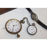 A VINTAGE SILVER CASED OMEGA POCKET WATCH, SILVER CASED MARQUIS SHAPED VINTAGE WRISTWATCH AND A