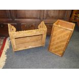 A VINTAGE SMALL PINE HANGING RACK AND A BAMBOO EFFECT STICK STAND (2)