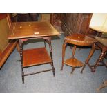 A SMALL EDWARDIAN MAHOGANY TWO TIER OCCASIONAL TABLE AND ANOTHER STAND (2)