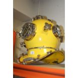 A MODERN REPRODUCTION YELLOW US NAVY DIVERS HELMET HEIGHT 42CM