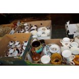 THREE TRAYS OF ASSORTED CHINA AND CERAMICS TO INCLUDE ROYAL VALE CHINA, WADE FIGURES ETC.