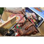 TWO BOXES OF COLLECTABLES TO INCLUDE A VINTAGE PIPE, DOMINOES SET ETC.