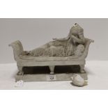 A SEVRES STYLE MATTE FINISH WHITE PORCELAIN FIGURE OF A SEATED LADY - AS FOUND FOR RESTORATION L -