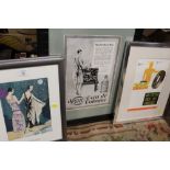 A PAIR OF FRAMED AND GLAZED EAU DE COLOGNE PRINTS, TOGETHER WITH TWO ART DECO STYLE PRINTS AND A
