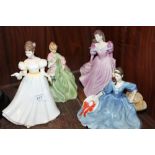 A COLLECTION OF CERAMIC LADY FIGURES TO INCLUDE A ROYAL WORCESTER FIRST DANCE FIGURE 3629, ROYAL