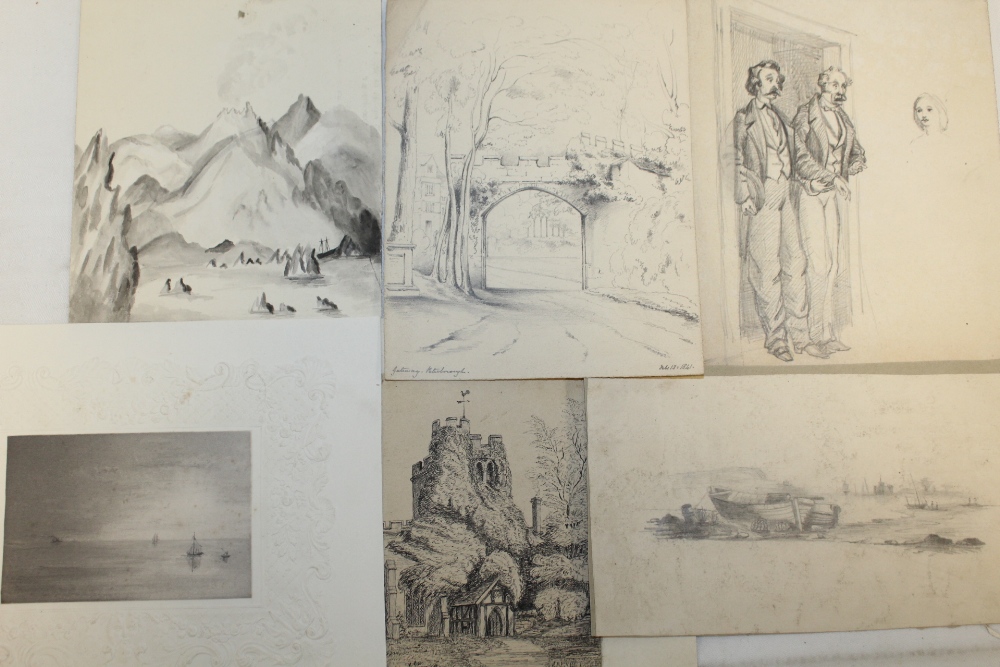 A FOLDER OF UNFRAMED ANTIQUE AND VINTAGE PENCIL DRAWINGS AND WATERCOLOURS ETC. TO INCLUDE ANIMAL - Image 2 of 5