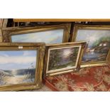 FOUR ASSORTED GILT FRAMED OIL ON CANVASES TO INCLUDE SEASCAPES
