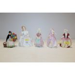 FIVE SMALL ROYAL DOULTON FIGURES TO INCLUDE THE OLD BALLOON SELLER, TOOTLES, BABIE ETC.