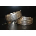 TWO HALLMARKED SILVER ENGRAVED BANGLES APPROX WEIGHT - 96G