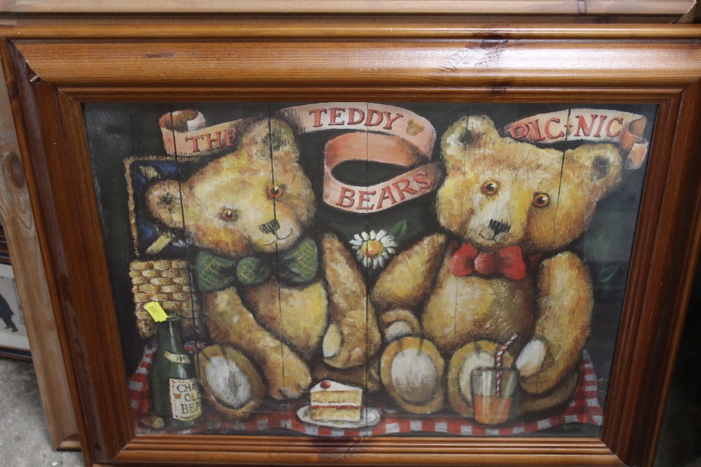 TWO GILT FRAMED WALL MIRRORS, TOGETHER WITH TWO SHEILA TILMOUTH CAT PRINTS AND THREE TEDDY BEAR - Image 3 of 4