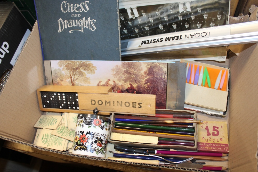 TWO BOXES OF COLLECTABLES TO INCLUDE A VINTAGE PIPE, DOMINOES SET ETC. - Image 2 of 2