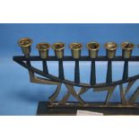 A JUDICA- PAL-BEL CO BRASS 9 LIGHT CANDLEABRA WITH HEBREW LETTER DECORATION