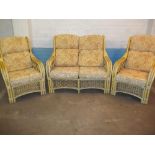 A WICKER BAMBOO 3 PIECE CONSERVATORY SUITE INCLUDE A 2 SEATER AND 2 CHAIRS