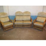A WICKER BAMBOO 3 PIECE CONSERVATORY SUITE, A 2 SEATER AND 2 CHAIRS