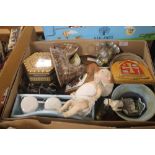 A TRAY OF COLLECTABLES TO INCLUDE A ANTIQUE DOLL (TRAYS NOT INCLUDED)