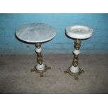 TWO WHITE MARBLE SIDE TABLES