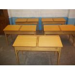 FIVE BEECH WOODEN VINTAGE DOUBLE SCHOOL DESKS