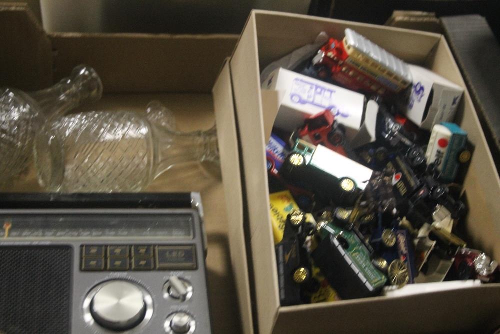 FOUR BOXES OF COLLECTABLES TO INCLUDE TOY CARS, PICTURES AND GLASSWARE - Image 2 of 3