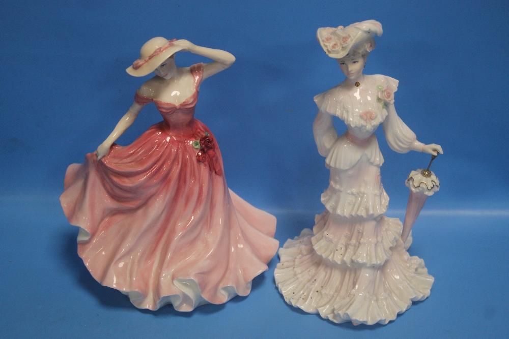 A ROYAL DOULTON FIGURINES "ELLEN" AND A A COALPORT FIGURINE "LADY ALICE"