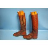 A PAIR OF ANTIQUE LEATHER RIDING BOOTS AND TREES POSSIBLY WORLD WAR 1 OFFICERS