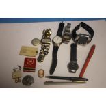 A COLLECTION OF ASSORTED WRIST WATCHES, PENS, ETC