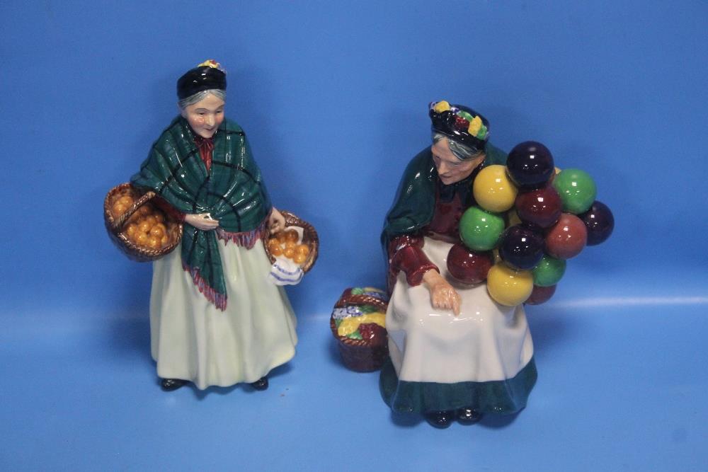 TWO ROYAL DOULTON FIGURINES "THE OLD BALLOON SELLER, AND THE ORANGE LADY"