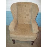 A MODERN WING BACKED QUEEN ANNE-STYLE ARM CHAIR