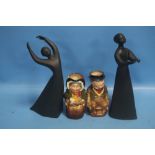 TWO ROYAL DOULTON FIGURINES TOGETHER WITH TWO ROYAL DOULTON TOBY JUGS