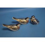 THREE ROYAL CROWN DERBY BIRD ORNAMENTS