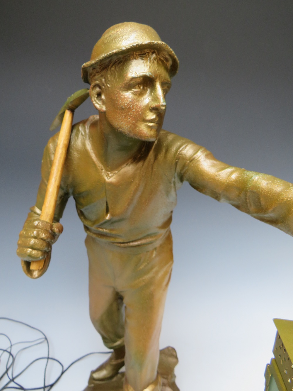 A LARGE SPELTER FIGURE OF A MINER WITH LAMP, the lamp fitted with later LED bulb, H 53 cmCondition - Image 2 of 8