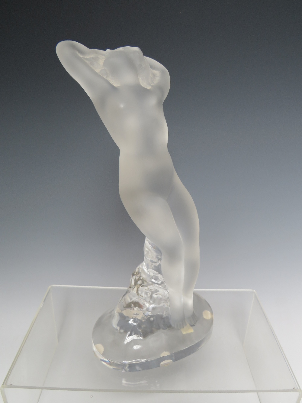 RENÉ LALIQUE (1860-1945). CRYSTAL FROSTED & CLEAR GLASS DANS NUDE DANCER FIGURINE, engraved marks to