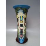 A MOORCROFT 'PELICAN AND PALM TREES' PATTERN 10" VASE, designed by P Gibson, printed and painted