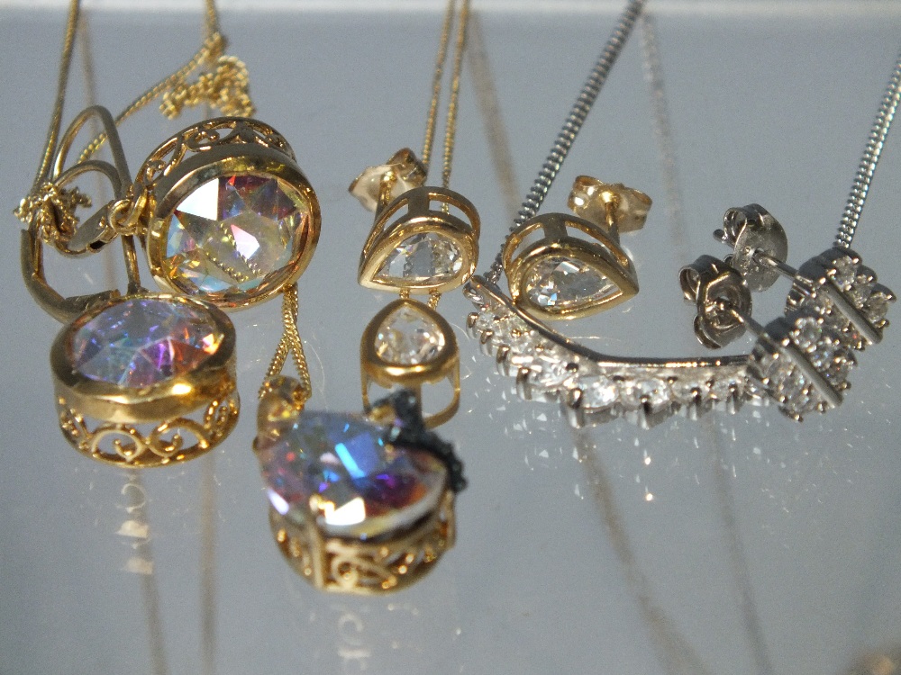 A COLLECTION OF SIX MODERN SILVER PENDANT AND EARRINGS JEWELLERY SETS, to include QVC Diamonique - Image 2 of 8