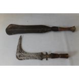 TWO 19TH CENTURY CONGO TRIBAL WEAPONS, comprising a Yakoma knife with large leaf shaped blade and