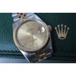 ROLEX - A BI COLOUR OYSTER PERPETUAL DATEJUST SUPERLATIVE CHRONOMETER, coming with watch purchase