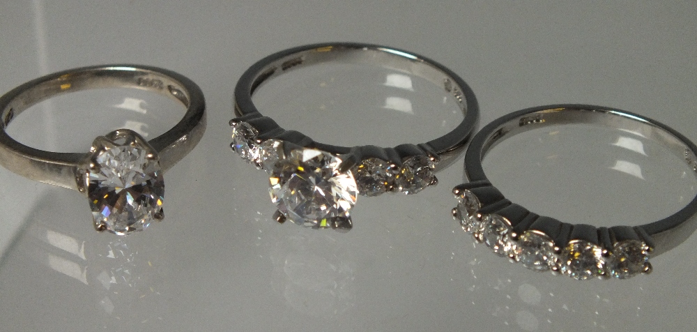 A COLLECTION OF TWELVE SILVER AND CZ DRESS RINGS, mostly QVC Diamonique examples. various designs - Image 3 of 5