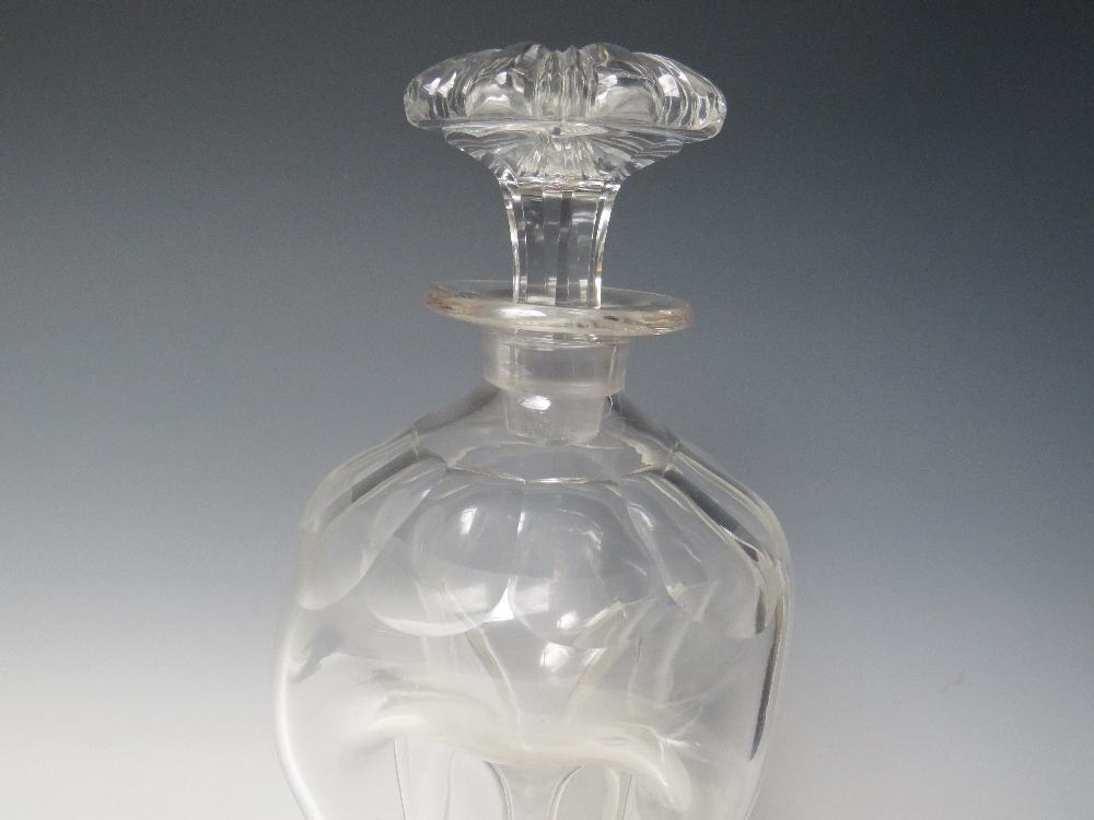 AN ANTIQUE CLEAR GLASS 'GLUG GLUG' DECANTER, with stopper, faceted embellishment to shoulders, - Image 3 of 5