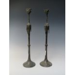 A PAIR OF ORIENTAL BRONZE TAPER CANDLESTICKS, unmarked, H 41 cm