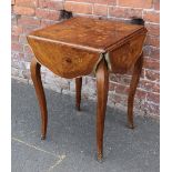 A 19TH CENTURY KINGWOOD AND MARQUETRY INLAID FOUR DROPLEAF OCCASIONAL TABLE, floral marquetry detail