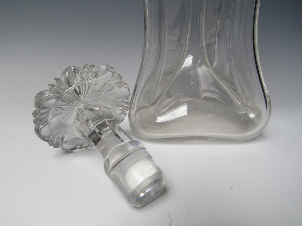 AN ANTIQUE CLEAR GLASS 'GLUG GLUG' DECANTER, with stopper, faceted embellishment to shoulders, - Image 4 of 5